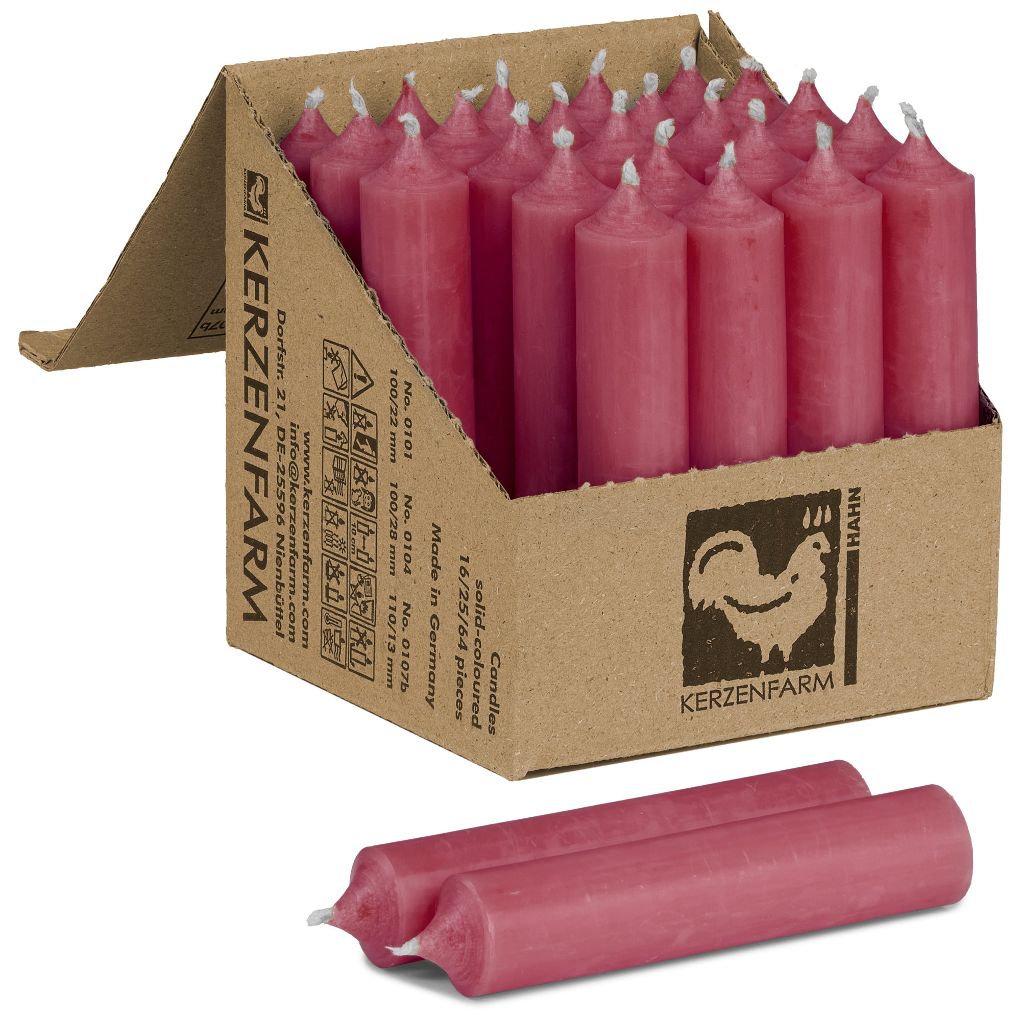 Kurze Stabkerzen 100mmx22mm, durchgehend gefärbt