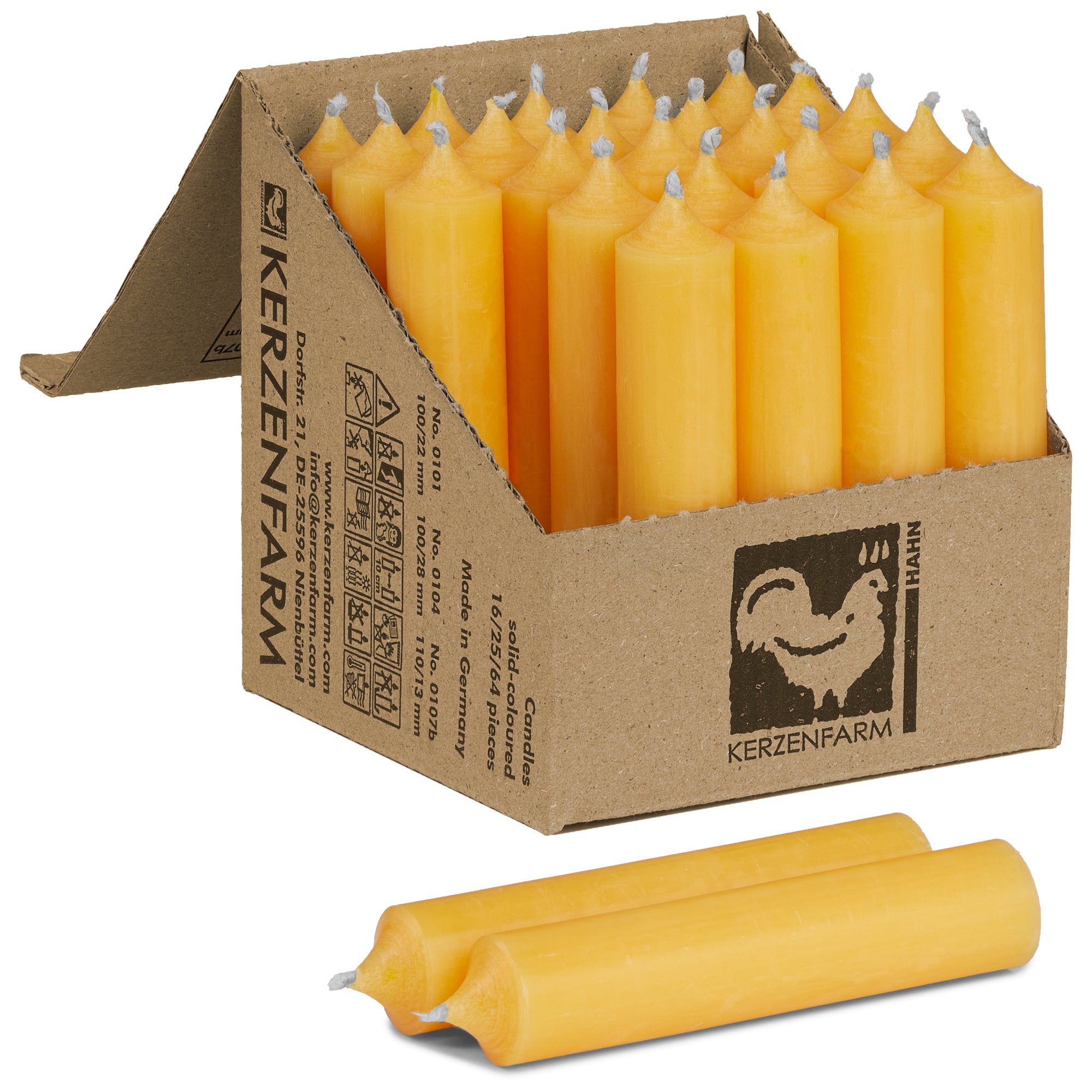 Kurze Stabkerzen 100mmx22mm, durchgehend gefärbt