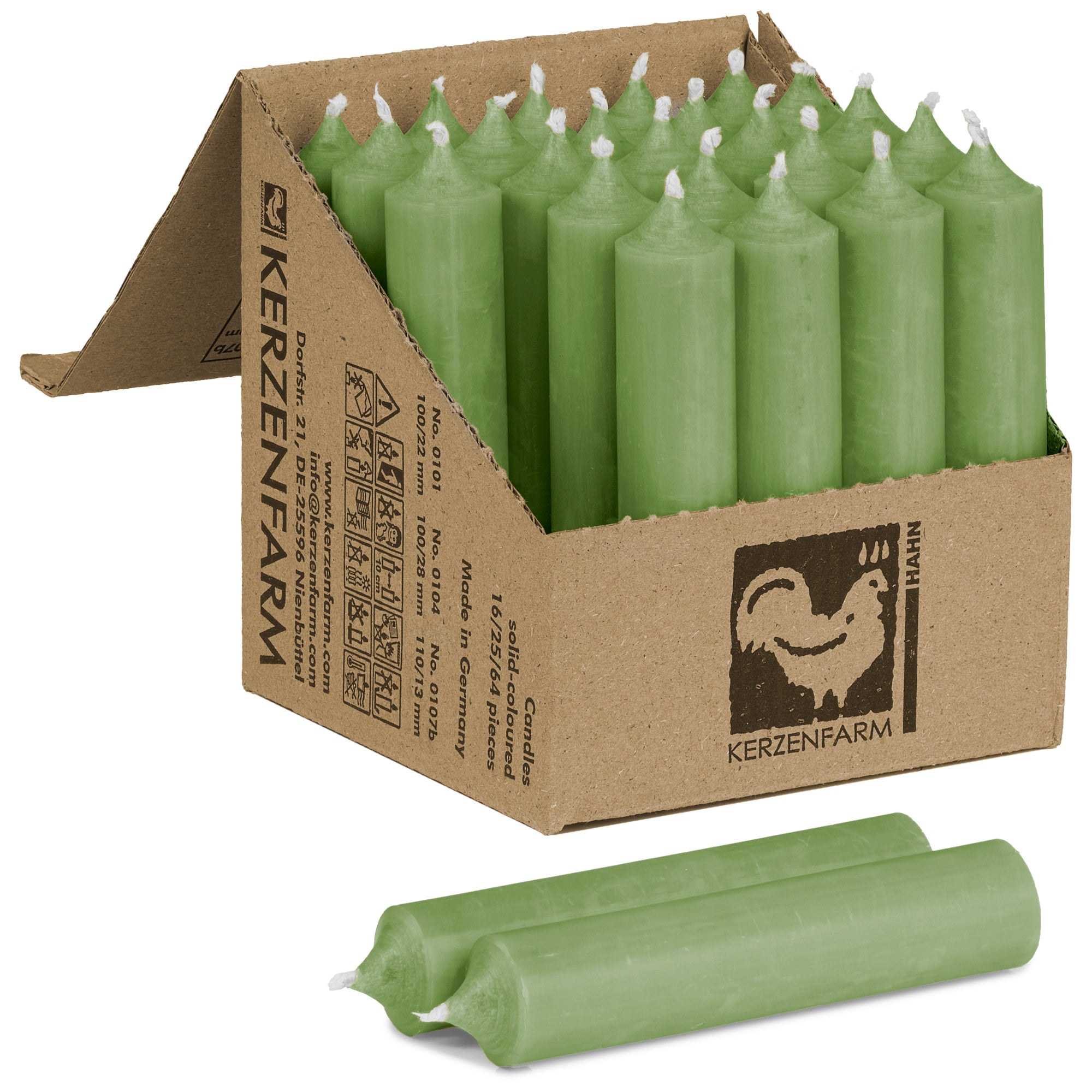 Kurze Stabkerzen 100mmx22mm, durchgehend gefärbt